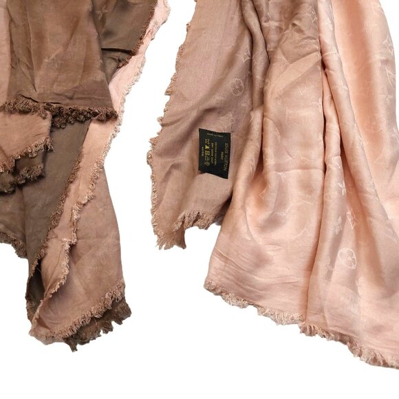 LOUIS VUITTON LV Vintage Pink & Brown Ombre Monogram Scarf Shawl Wrap - Picture 7 of 14